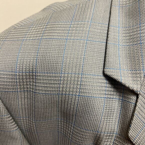 EVERETT HALL Gray Blue Plaid Windowpane 48L Wool Silk Big n Tall Italy - Picture 2 of 10